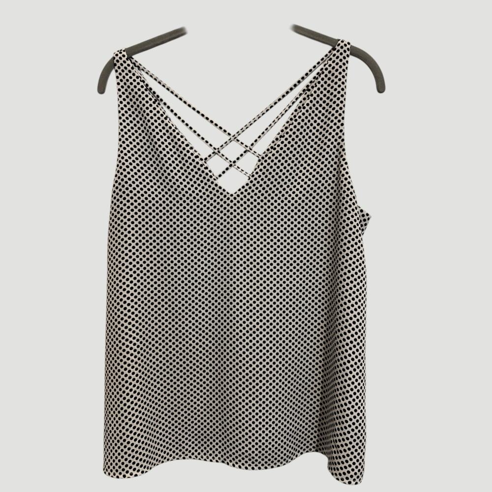 Express Downtown Cami Tank Top Black White Dot Crisscross Back Lined Office M
